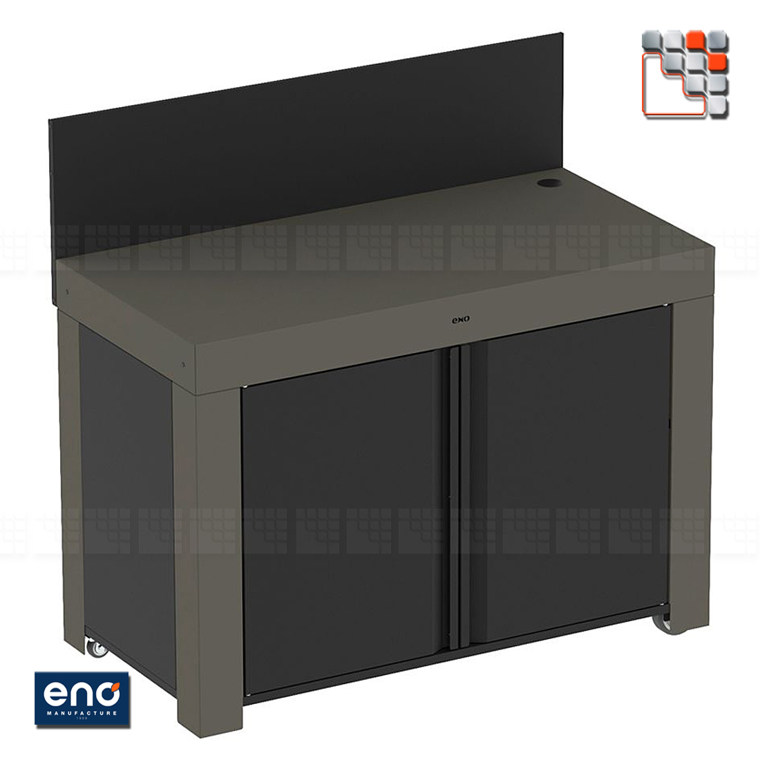 Meuble Mobile FELIX Gris Metal ENO E07-PMAP12070 ENO®  Planchas ENO et Chariots Bois Inox