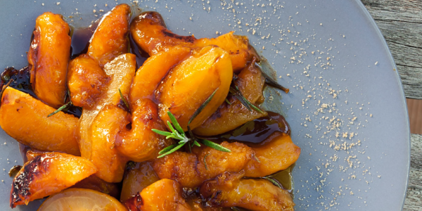 Apricots roasted with rosemary and maple syrup