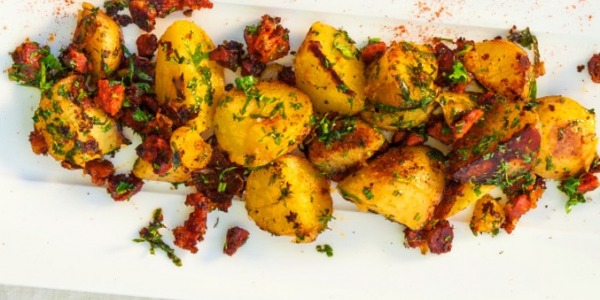 Pan-fried fingerling potatoes with chorizo